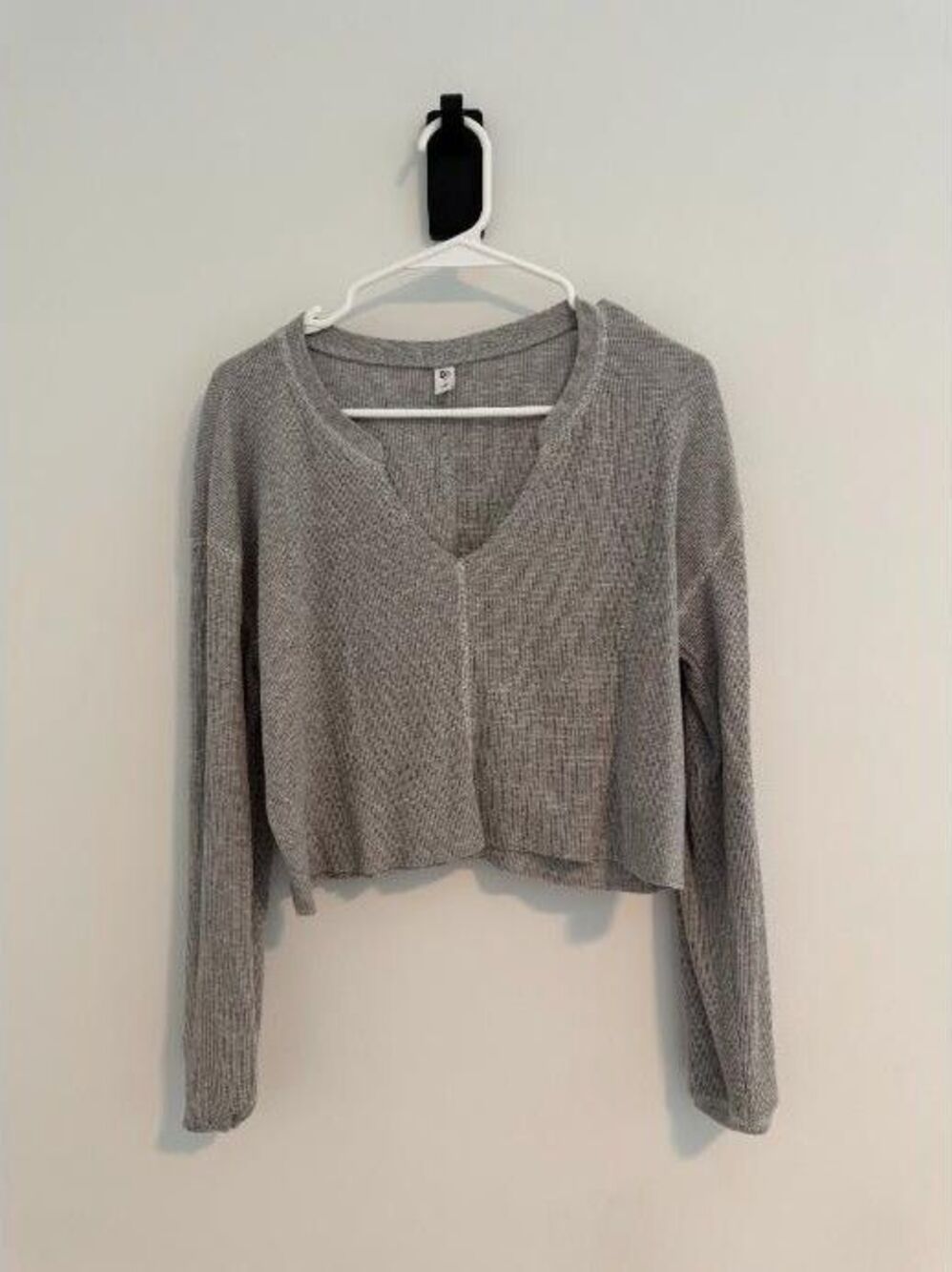 BP Gray Waffle Knit Cropped Long Sleeve Top Women's Small